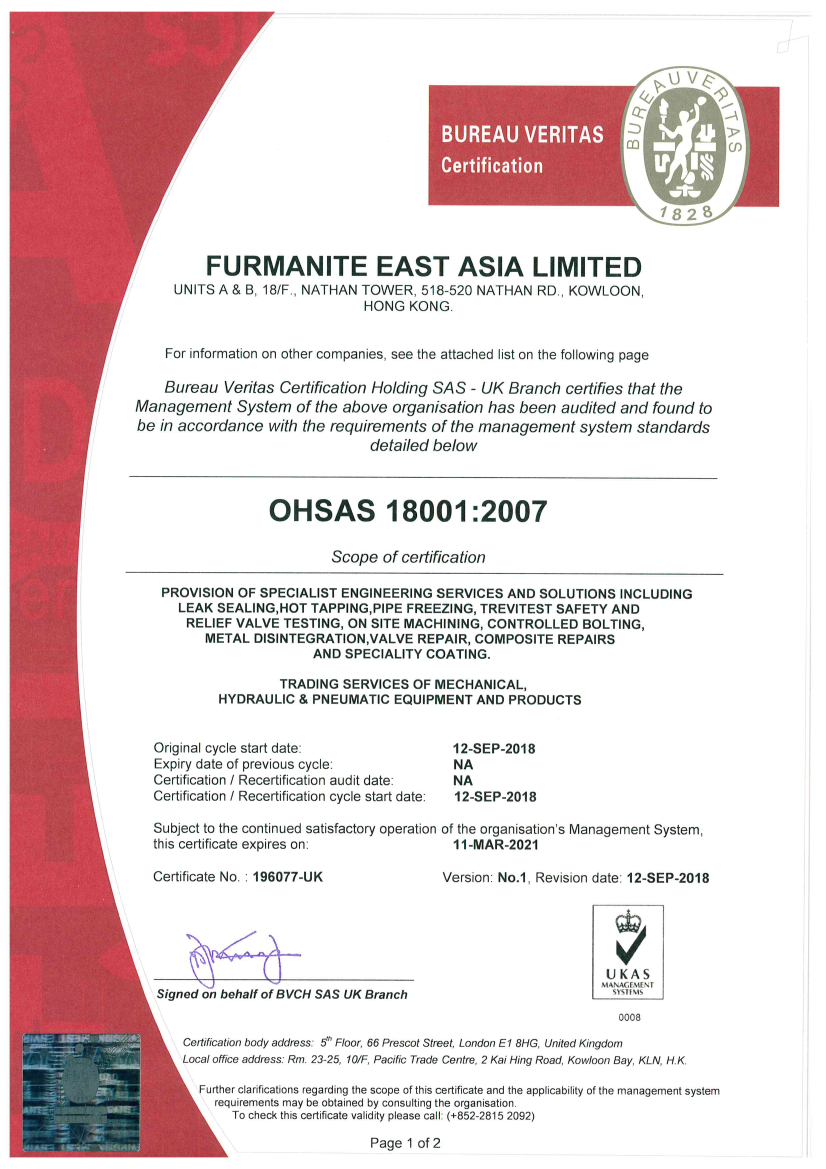 ISO Cert - OHAS 1801 ISO Cert - OHAS 1801